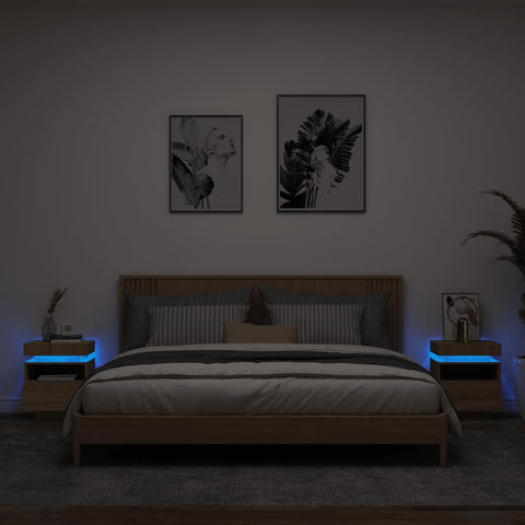 vidaXL Bedside Cabinets with LED Lights 2 pcs Sonoma Oak 40x39x48.5 cm