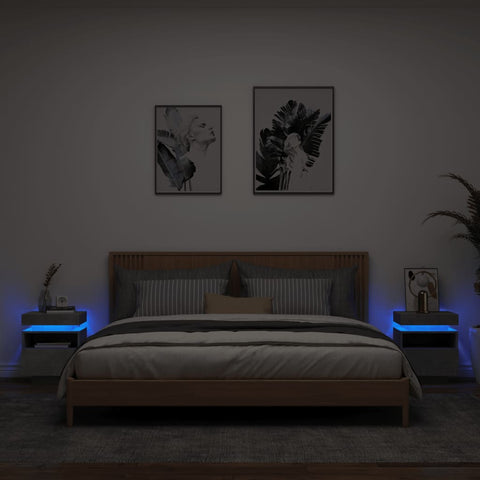 vidaXL Bedside Cabinets with LED Lights 2 pcs Concrete Grey 40x39x48.5 cm