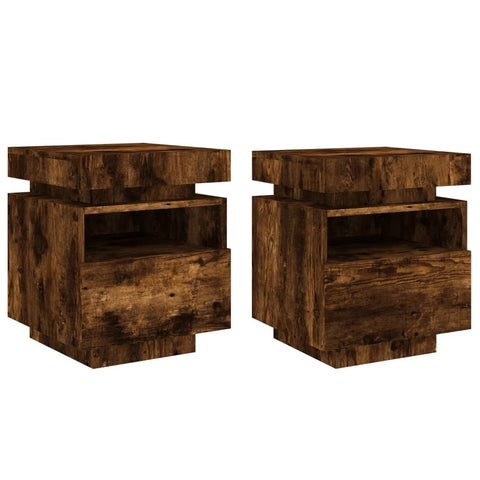 vidaXL Bedside Cabinets with LED Lights 2 pcs Smoked Oak 40x39x48.5 cm