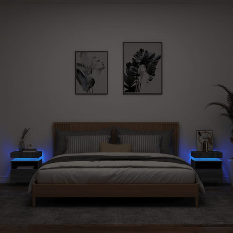 vidaXL Bedside Cabinets with LED Lights 2 pcs Grey Sonoma 40x39x48.5 cm