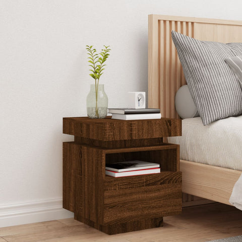 vidaXL Bedside Cabinet with LED Lights Brown Oak 40x39x48.5 cm
