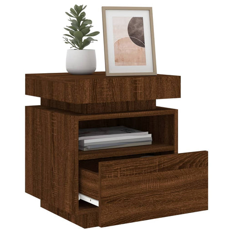vidaXL Bedside Cabinet with LED Lights Brown Oak 40x39x48.5 cm
