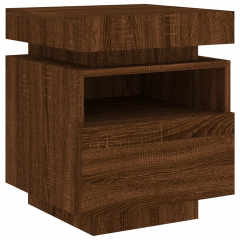 vidaXL Bedside Cabinet with LED Lights Brown Oak 40x39x48.5 cm