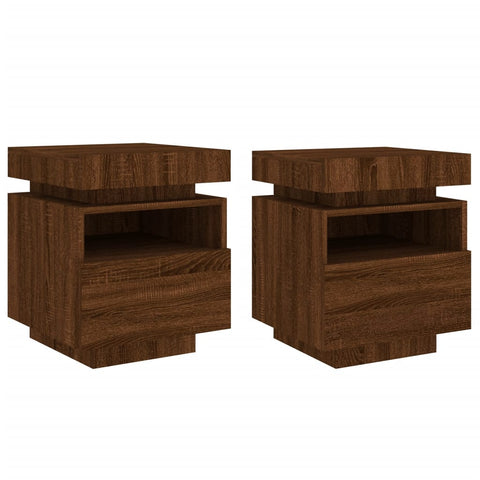 vidaXL Bedside Cabinets with LED Lights 2 pcs Brown Oak 40x39x48.5 cm