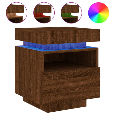 vidaXL Bedside Cabinets with LED Lights 2 pcs Brown Oak 40x39x48.5 cm