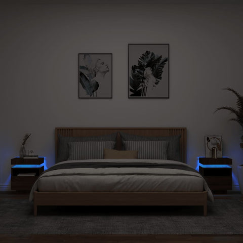 vidaXL Bedside Cabinets with LED Lights 2 pcs Brown Oak 40x39x48.5 cm