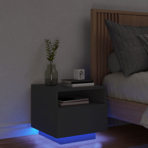 vidaXL Bedside Cabinet with LED Lights Black 40x39x37 cm