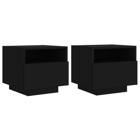 vidaXL Bedside Cabinets with LED Lights 2 pcs Black 40x39x37 cm
