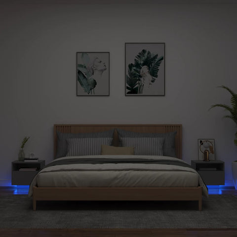 vidaXL Bedside Cabinets with LED Lights 2 pcs Black 40x39x37 cm