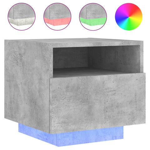 vidaXL Bedside Cabinet with LED Lights Concrete Grey 40x39x37 cm