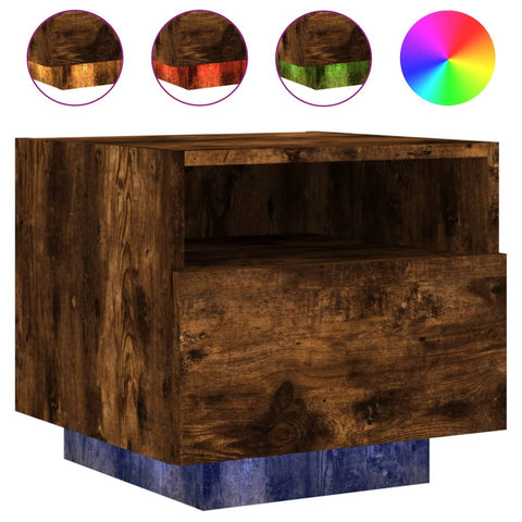vidaXL Bedside Cabinet with LED Lights Smoked Oak 40x39x37 cm