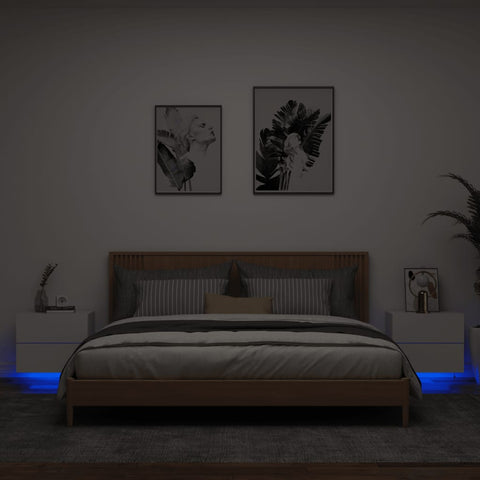 vidaXL Wall-mounted Bedside Cabinets with LED Lights 2 pcs White