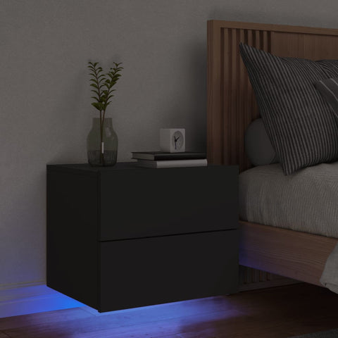 vidaXL Wall-mounted Bedside Cabinet with LED Lights Black