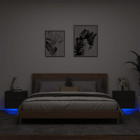 vidaXL Wall-mounted Bedside Cabinets with LED Lights 2 pcs Black
