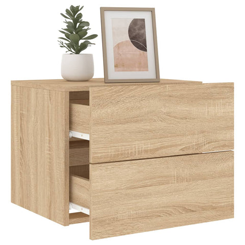 vidaXL Wall-mounted Bedside Cabinet with LED Lights Sonoma Oak