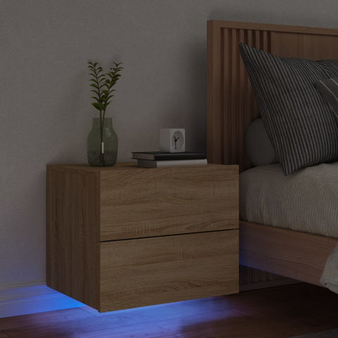 vidaXL Wall-mounted Bedside Cabinet with LED Lights Sonoma Oak