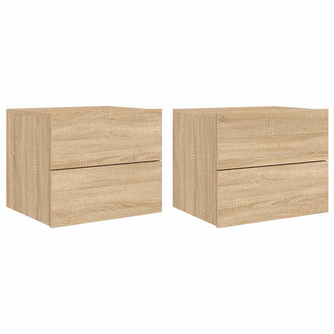 vidaXL Wall-mounted Bedside Cabinets with LED Lights 2 pcs Sonoma Oak
