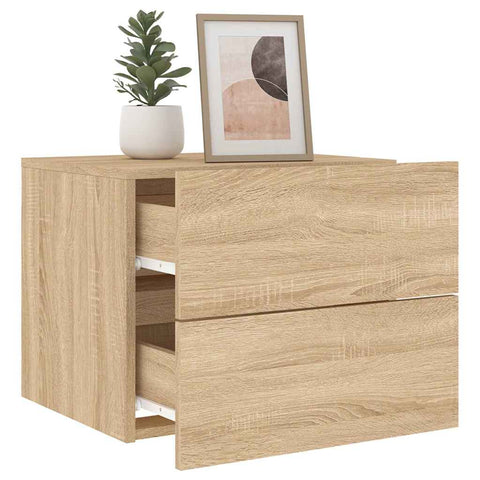 vidaXL Wall-mounted Bedside Cabinets with LED Lights 2 pcs Sonoma Oak