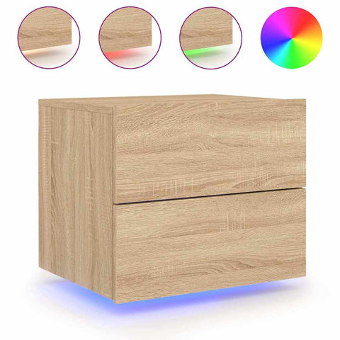 vidaXL Wall-mounted Bedside Cabinets with LED Lights 2 pcs Sonoma Oak