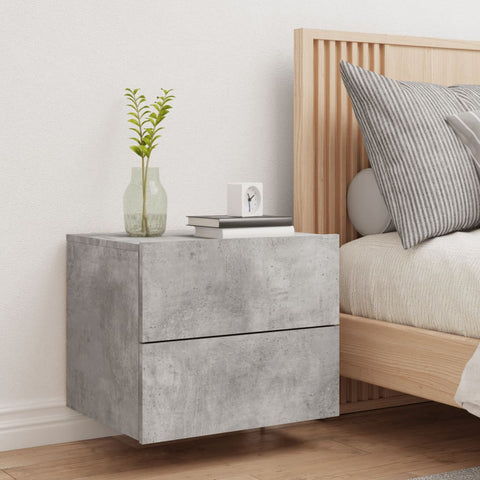 vidaXL Wall-mounted Bedside Cabinet with LED Lights Concrete Gery