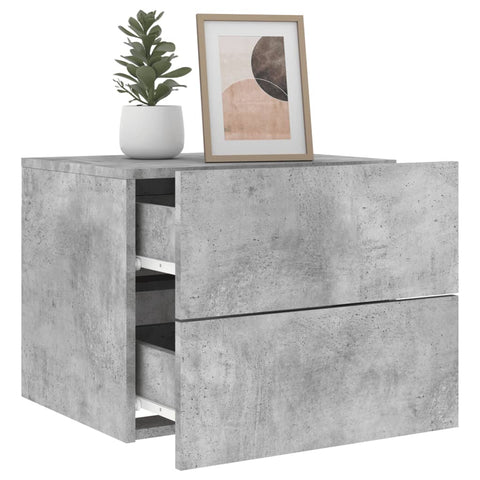 vidaXL Wall-mounted Bedside Cabinet with LED Lights Concrete Gery
