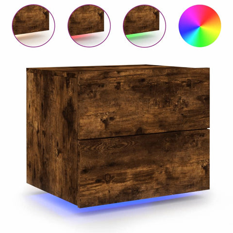 vidaXL Wall-mounted Bedside Cabinet with LED Lights Smoked Oak