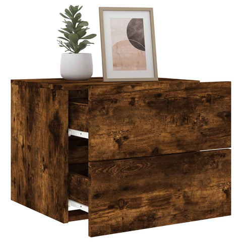 vidaXL Wall-mounted Bedside Cabinet with LED Lights Smoked Oak