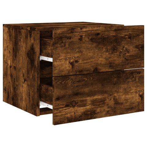 vidaXL Wall-mounted Bedside Cabinet with LED Lights Smoked Oak