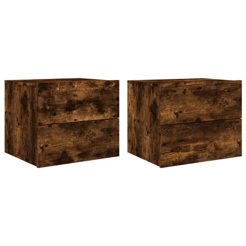 vidaXL Wall-mounted Bedside Cabinets with LED Lights 2 pcs Smoked Oak