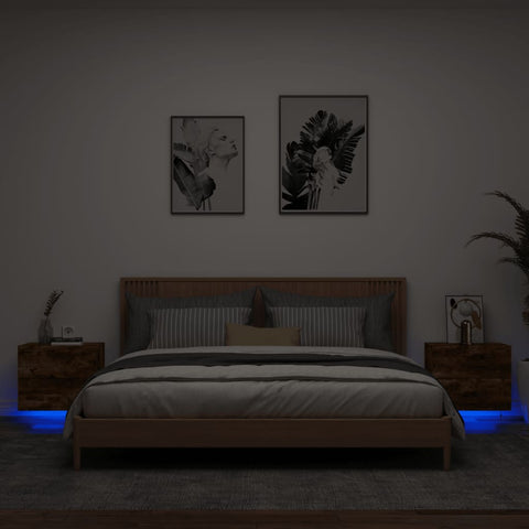 vidaXL Wall-mounted Bedside Cabinets with LED Lights 2 pcs Smoked Oak
