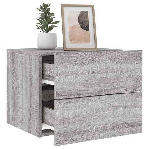 vidaXL Wall-mounted Bedside Cabinet with LED Lights Grey Sonoma