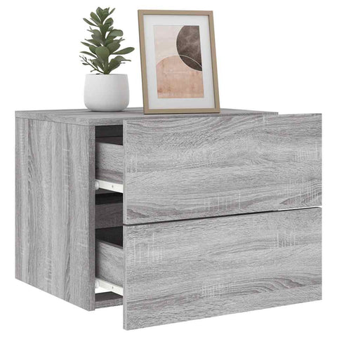 vidaXL Wall-mounted Bedside Cabinets with LED Lights 2 pcs Grey Sonoma