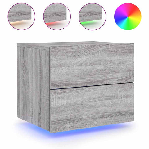 vidaXL Wall-mounted Bedside Cabinets with LED Lights 2 pcs Grey Sonoma