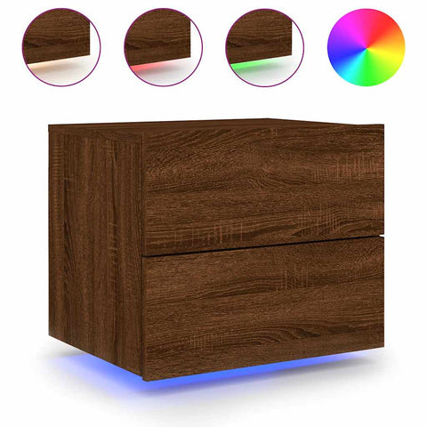 vidaXL Wall-mounted Bedside Cabinets with LED Lights 2 pcs Brown Oak