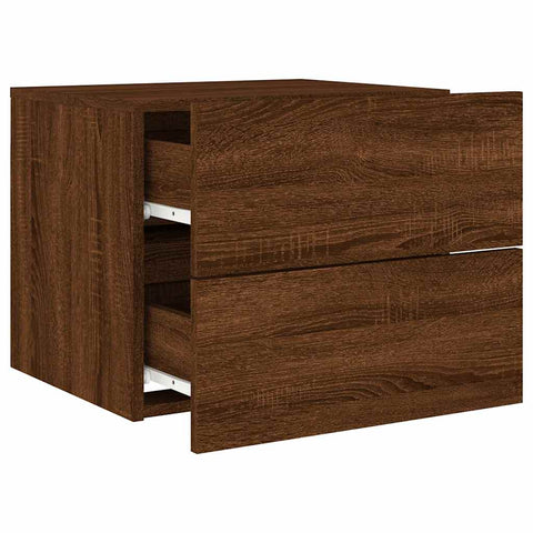 vidaXL Wall-mounted Bedside Cabinets with LED Lights 2 pcs Brown Oak