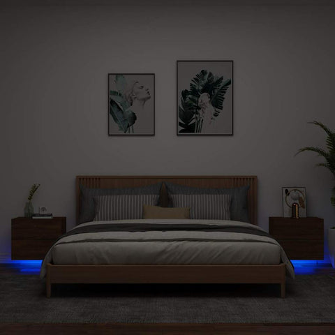 vidaXL Wall-mounted Bedside Cabinets with LED Lights 2 pcs Brown Oak
