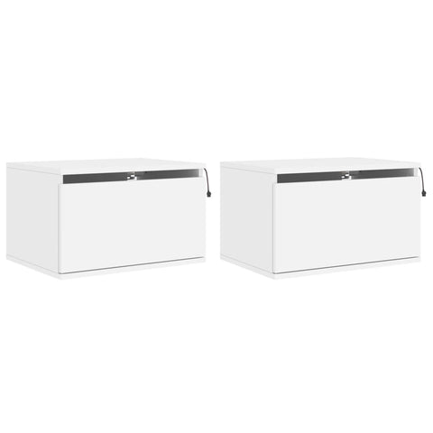 vidaXL Wall-mounted Bedside Cabinets with LED Lights 2 pcs White