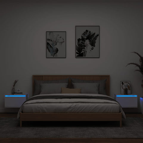 vidaXL Wall-mounted Bedside Cabinets with LED Lights 2 pcs White