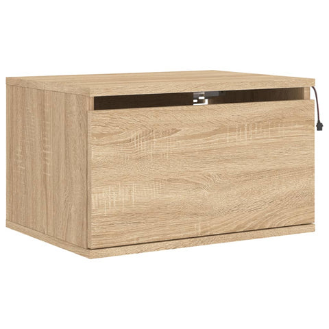 vidaXL Wall-mounted Bedside Cabinet with LED Lights Sonoma Oak