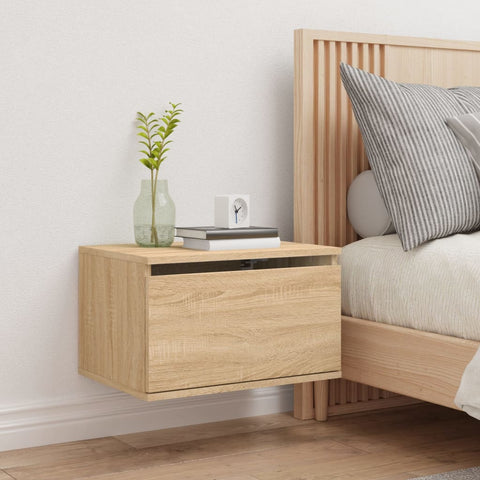 vidaXL Wall-mounted Bedside Cabinet with LED Lights Sonoma Oak