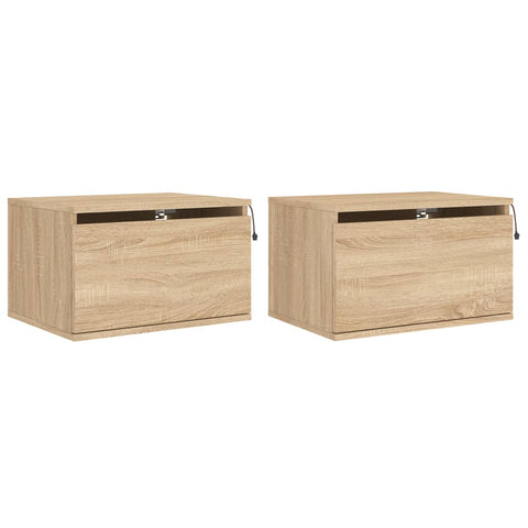 vidaXL Wall-mounted Bedside Cabinets with LED Lights 2 pcs Sonoma Oak