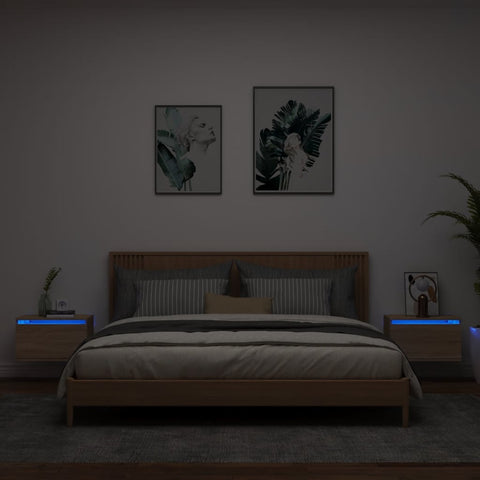 vidaXL Wall-mounted Bedside Cabinets with LED Lights 2 pcs Sonoma Oak