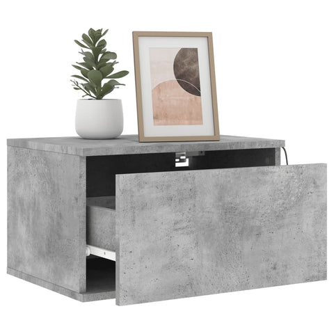 vidaXL Wall-mounted Bedside Cabinet with LED Lights Concrete Gery