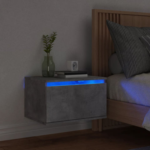 vidaXL Wall-mounted Bedside Cabinet with LED Lights Concrete Gery