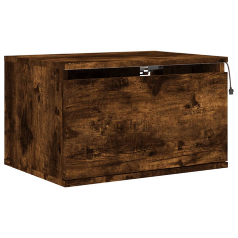 vidaXL Wall-mounted Bedside Cabinet with LED Lights Smoked Oak
