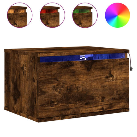 vidaXL Wall-mounted Bedside Cabinets with LED Lights 2 pcs Smoked Oak