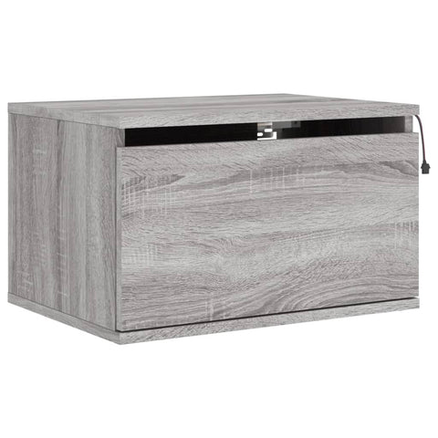 vidaXL Wall-mounted Bedside Cabinet with LED Lights Grey Sonoma