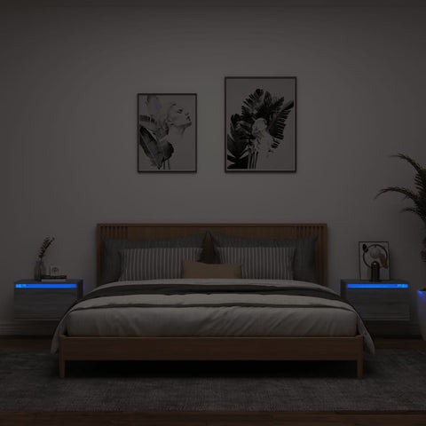 vidaXL Wall-mounted Bedside Cabinets with LED Lights 2 pcs Grey Sonoma