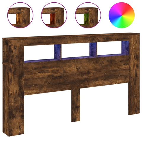 vidaXL LED Headboard Smoked Oak 180x18.5x103.5 cm Engineered Wood