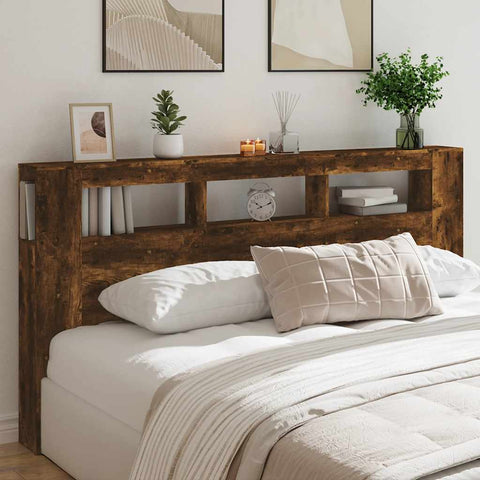 vidaXL LED Headboard Smoked Oak 200 cm Engineered Wood